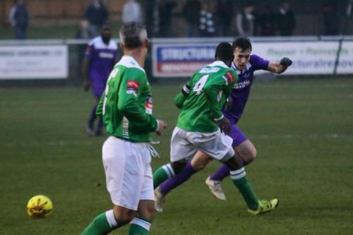Enfields Keir Dickson and Leatheheads Danny Murphy (L) and Paul Semakula