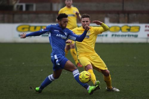 The games goalscorers Nico Cotton (L), who got both Lowestoft goals, and Billy Crook who gave Enfield the lead from the penalty spot