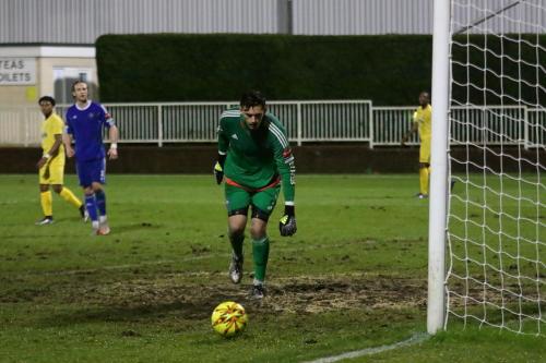 Met keeper Brannon Daly watches as the ball passes wide of the post