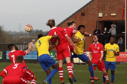 Enfields Ricky Gabriel (3) and Dernell Wynter challenge Keiran Morphew (6) and Cameron Norman