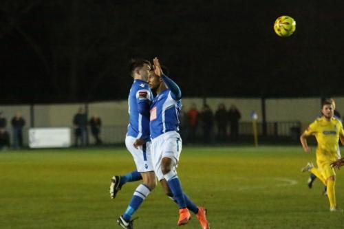 Angels Tom Parkinson (L) and Mitchell Nelson get in each others way, but the ball runs safe