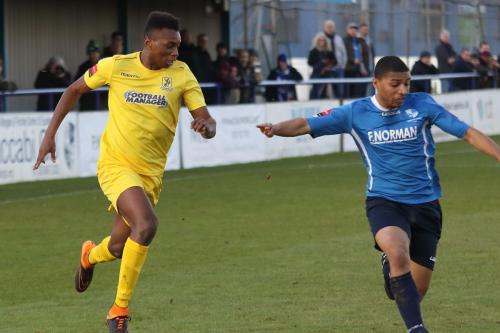 Enfields Karl Oliyide (L) and Wingates Tanasheh Abrahams