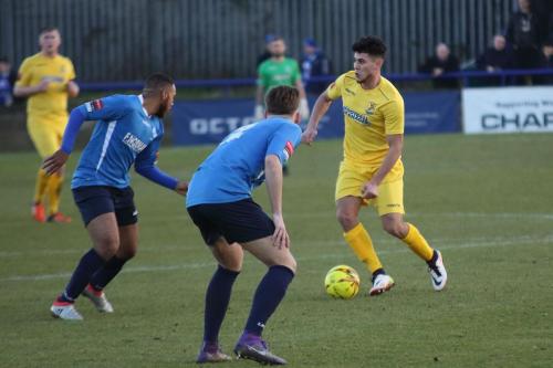 Enfields Samir Bihmoutine and Wingates Luke Ifil (L) and Alfie Young