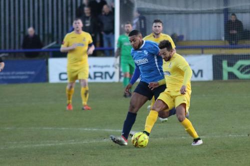 Wingates Luke Ifil (L) and Enfields Tyler Campbell