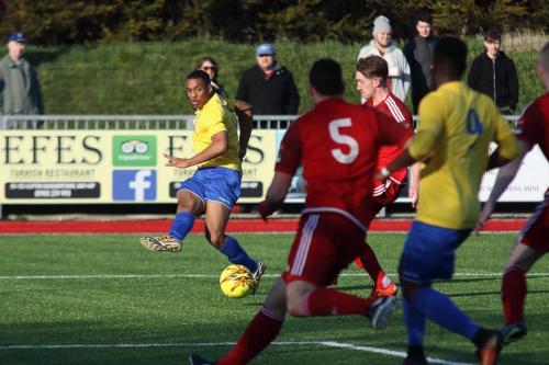 Enfields Jonathan Muleba crosses into the Worthing goal area