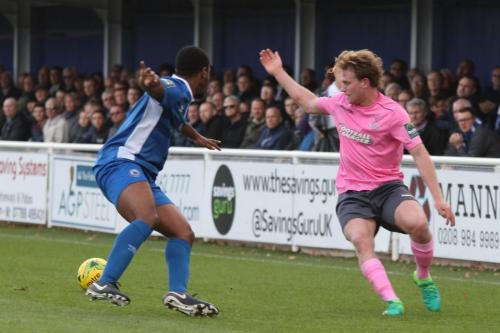 Billericays Leo Chambers (L) and Enfields Aaron Greene