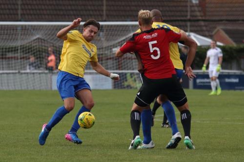 Enfields Sam Youngs (L) and Simon Thomas and Brightlingseas Josh Gould