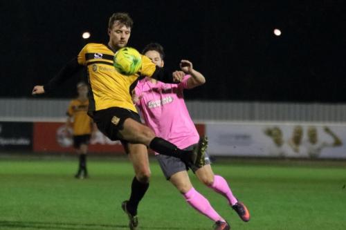 Cheshunts Carl McCluskey (L) and Enfields Drew Roberts