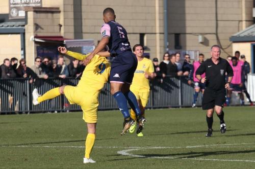 Dulwichs Rickie Hayles (5) challenges Liam Hope