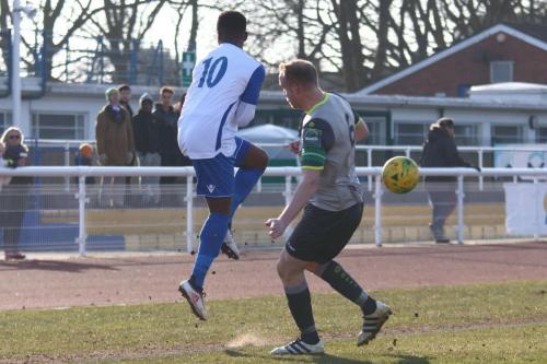 Enfields Ryan Blake (L) and Leatherheads Lee Minshull