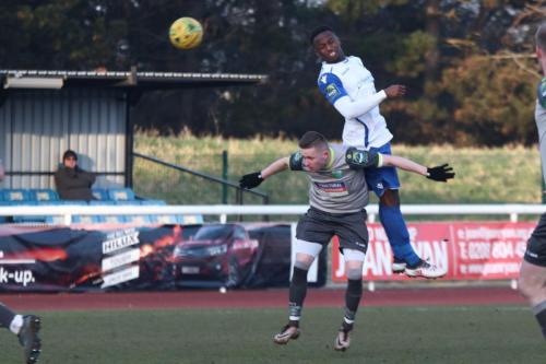 Enfields Ryan Blake (R) wins the ball against Tom Richards
