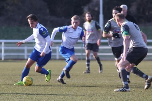 Enfields Sam Youngs (L) and Ryan Blackman and Leatherheads Lee Minshull (R) and Dan Gallagher
