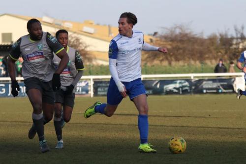 Enfields Sam Youngs and Leatherheads DSean Theobalds and Jerry Nnamani (L)