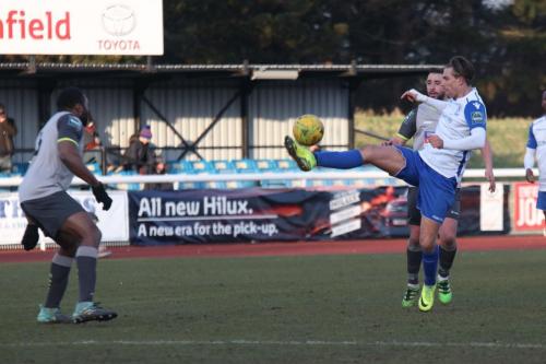 Enfields Sam Youngs controls a high ball
