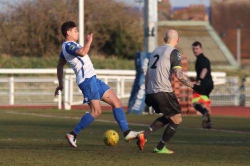Enfields Samir Bihmoutine (L) and Leatherheads Sean Clohessy