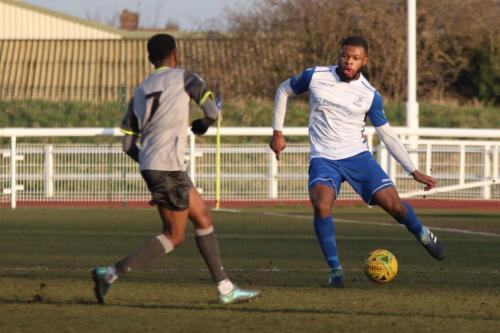 Enfields Taofiq Olomowewe (R) and Leatherheads DSean Theobalds