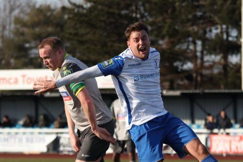 Leatherheads Lee Minshull (L) and Enfields Liam Hope