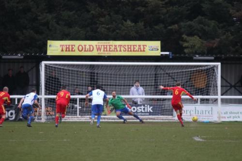 After Enfield goalkeeper Joe Wright had been sent off for conceding the penalty, Dan Morphew beats replacement Mat Mitchel-King to put Needham 2 up