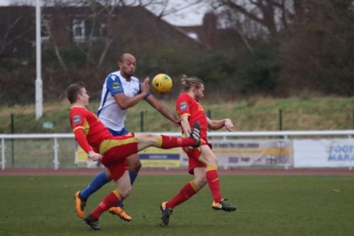 Needhams Dan (L) and Keiran Morphew and Enfields Simon Thomas28
