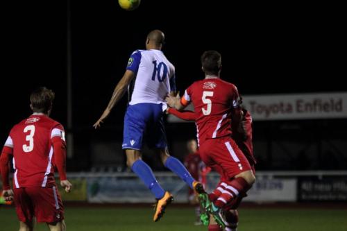 Enfields Simon Thomas (10) and Tonbridges Jack Parter (3) and Sonny Miles