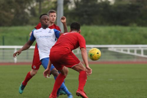 Enfields Ryan Blake and Worthings Alex Parsons (R) and Darren Budd