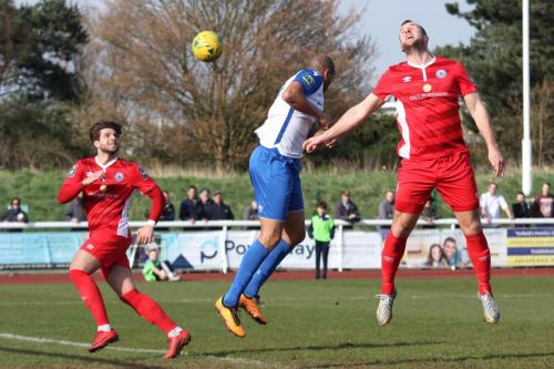 Billericays Billy Bricknell (R) and Josh Urquhart and Enfields Simon Thomas