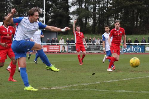 Enfields Sam Youngs shoots but has been flagged offside