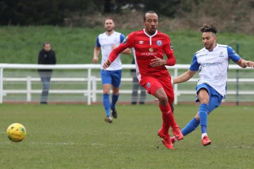 Enfields Tyler Campbell (R) and Billericays Ricky Modeste