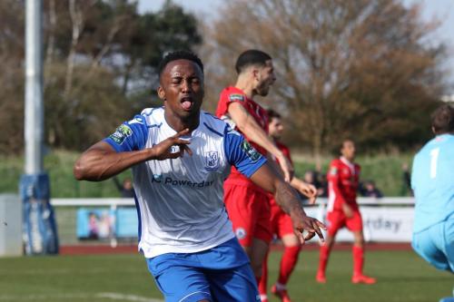 Ryan Blake celebrates his last minute goal