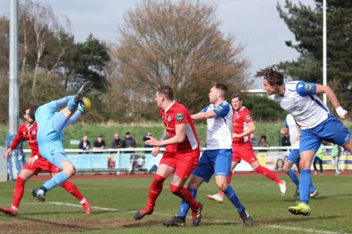 Sam Youngs header beats Billericay keeper Alan Julian but is cleared by the defence39