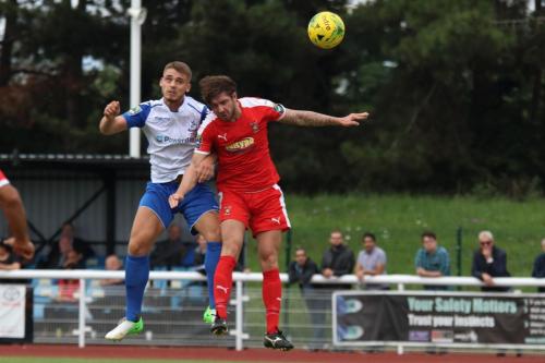 Enfields Danny Rumens (L) and Folkestones Matthew Newman