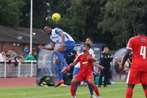 Enfields Ralston Gabriel (L) and John Kyriacou and Folkestones Kieron McCann