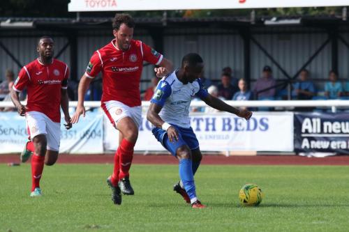 Harlows Stanley Muguo (L) and James Baker and Enfields Ryan Blake