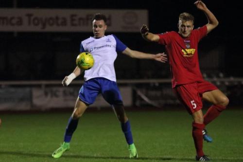 Enfields Ben Ward-Cochrane (L) and Hertfords Jay Lovell