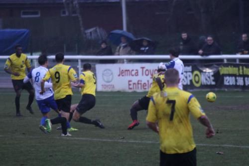 Enfields Sam Youngs (8) shoots narrowly wide