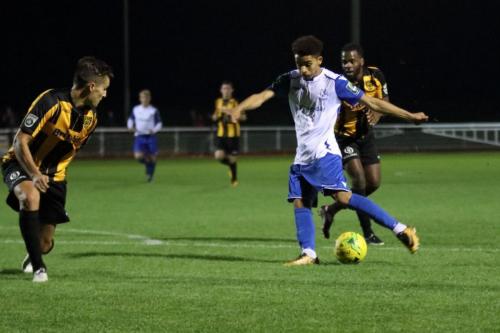 Enfields Montell Moore shoots  The shot was blocked but Aaron Greene scored from the rebound to make it 1-1