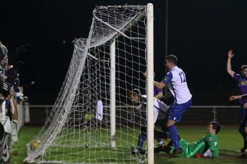 After Matte Piersons fumble Liam Hope behind no 12 Sreve Wales) equalises for Enfield