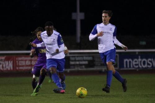 Enfields Ryan Blake (centre) and Sam Youngs and Tootings Dominic Morgan-Griffiths