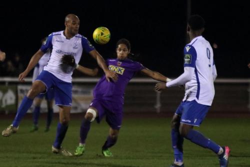 Enfields Simon Thomas (L) and Ryan Blake and Tootings Dominic Morgan-Griffiths