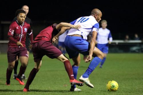 Enfields Simon Thomas (10) challenged by Jake Eales