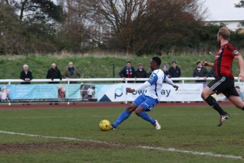 After rounding the keeper, Ryan Blake hits the empty net to put Enfield 1-0 up