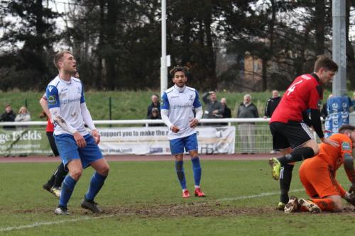 Enfields Brad Wadkins (L) cant believe he hasnt scored
