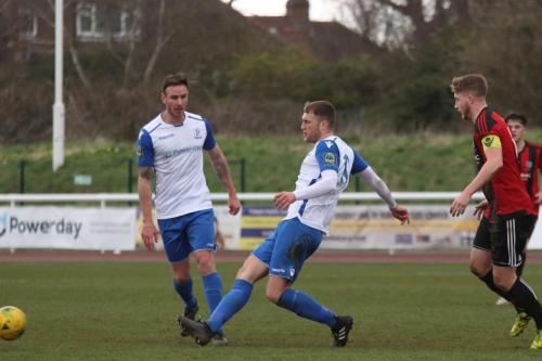 Enfields Brad Wadkins and Matt Johnson (L) and Brightlingseas Matt Cripps