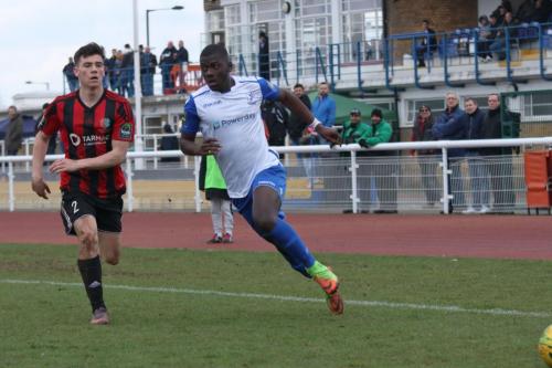 Enfields Junior Mubiayi (R), who made his debut as a late substitute, and Brightlingseas George Keys