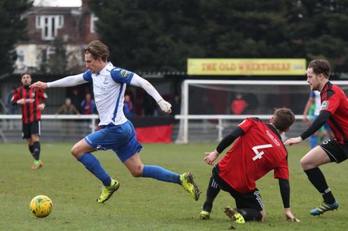 Enfields Sam Youngs and Brightlingseas Jake Turner (4) and Michael Gage