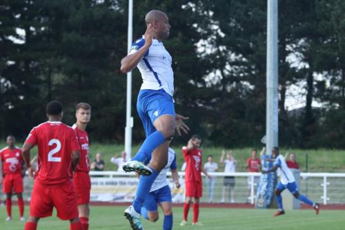 Simon Thomas celebrates his winning goal