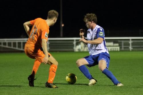 Enfields Aaron Greene (L) and Leistons Dominic Doherty