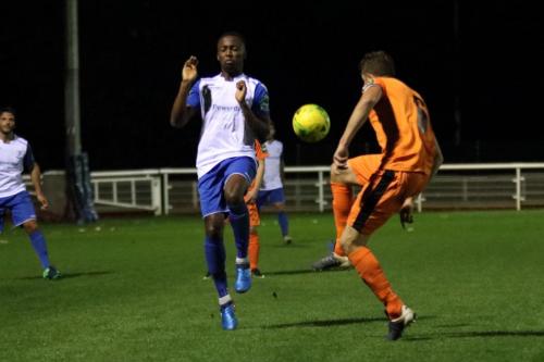 Enfields Ryan Blake (L) and Leistons Tom Bullard