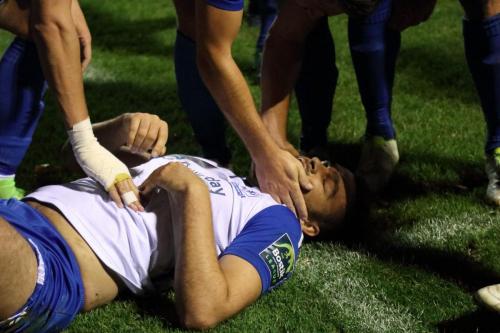 Enfields Taylor McKenzie receives the congratulations after his last-gasp equaliser