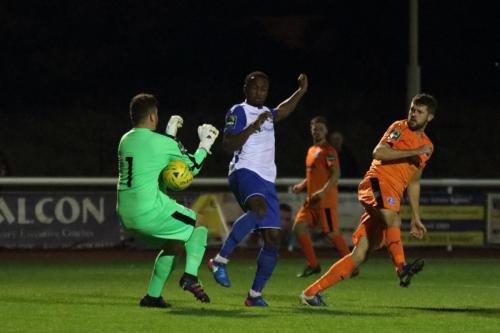 Leiston keeper Marcus Garnham from Ryan Blake